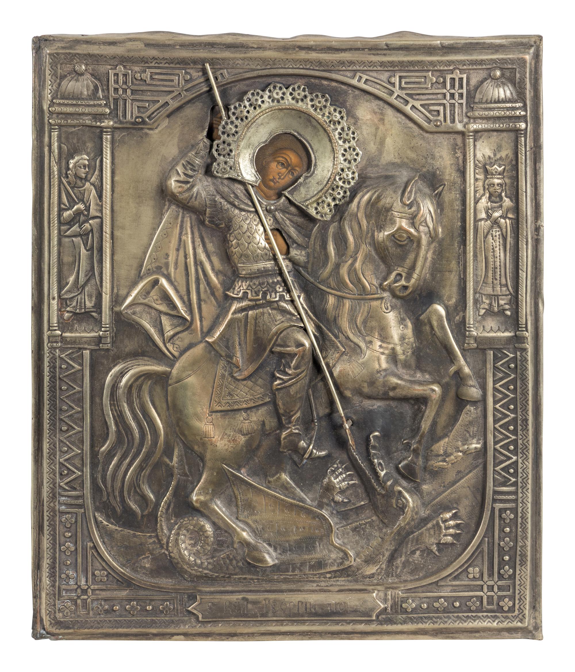Two Russian Silver Oklad Icons and a Silvered Plaque