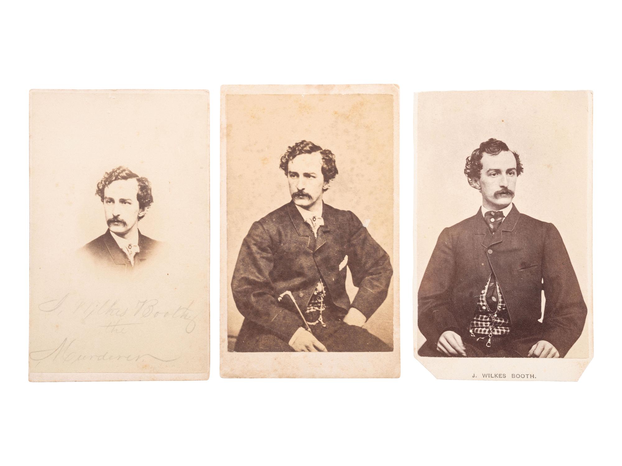 [LINCOLN, Abraham (1809-1865)]. A group of 3 CDVs of John Wilkes Booth, comprising: