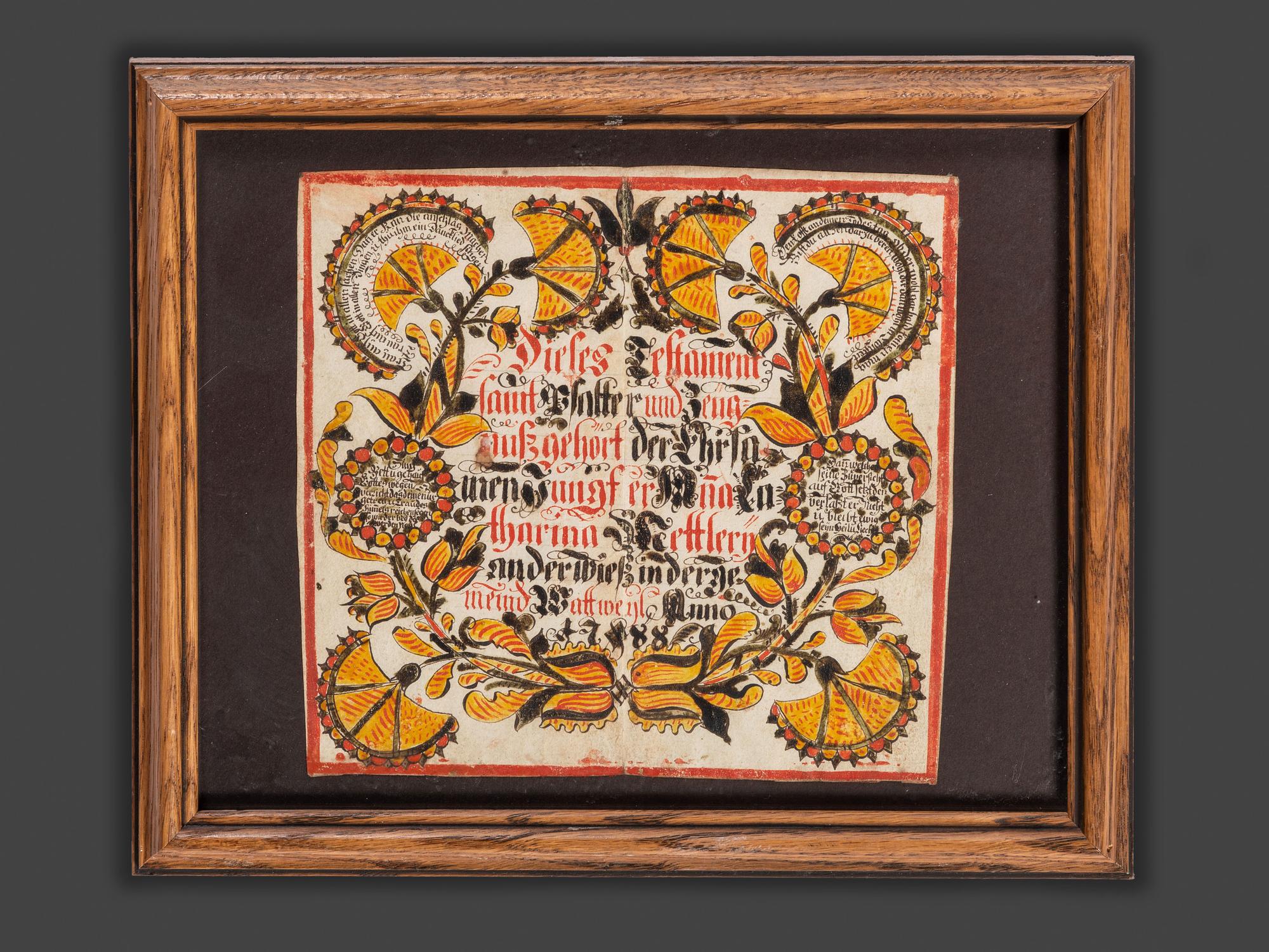 An Ink and Watercolor Decorated Bookplate Fraktur