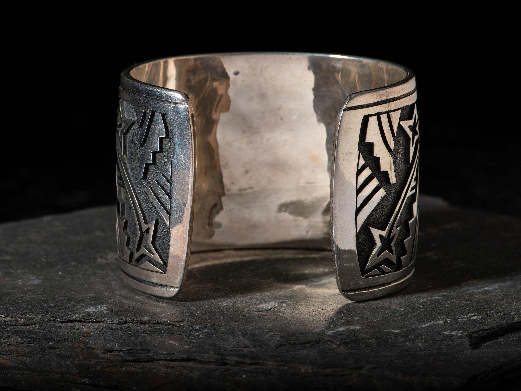 Silver Overlay Man-in-the-Maze and Star Cuff Bracelet