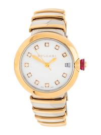 BULGARI, STAINLESS STEEL, ROSE GOLD, MOTHER OF PEARL, AND DIAMOND 'LUCEA' WATCH