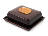 A Chinese Jade Inset Hardwood Box and Tray