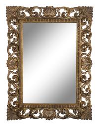 A Large Italian Carved Gilt and Silvered Wood Mirror