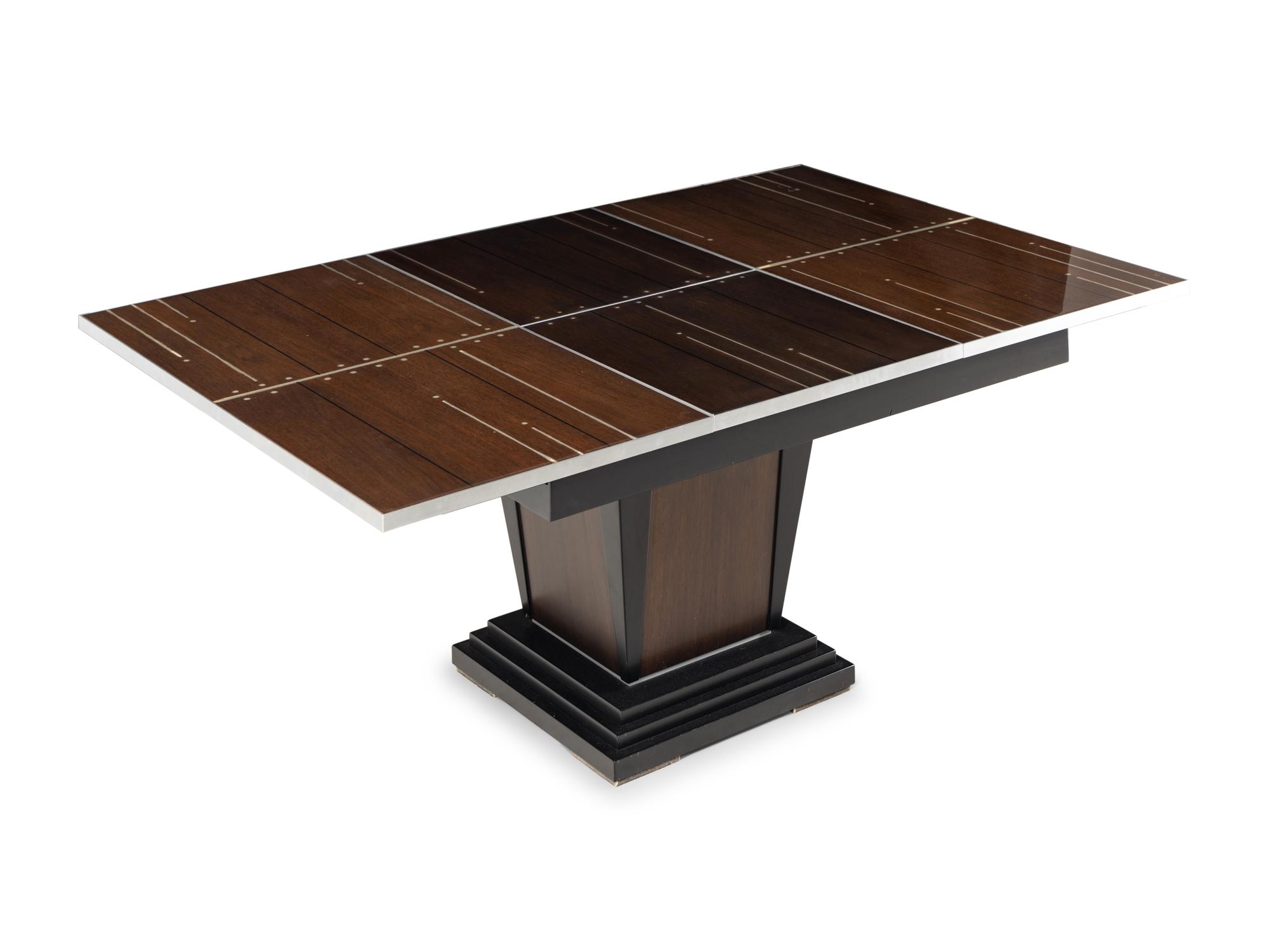 A Chrome-Inlaid Rosewood Single-Pedestal Dining Table