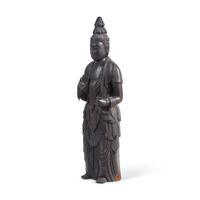 A Large Japanese Carved and Stained Wood Standing Figure of Kannon Bosatsu , Heian Period, 11th/12th Century