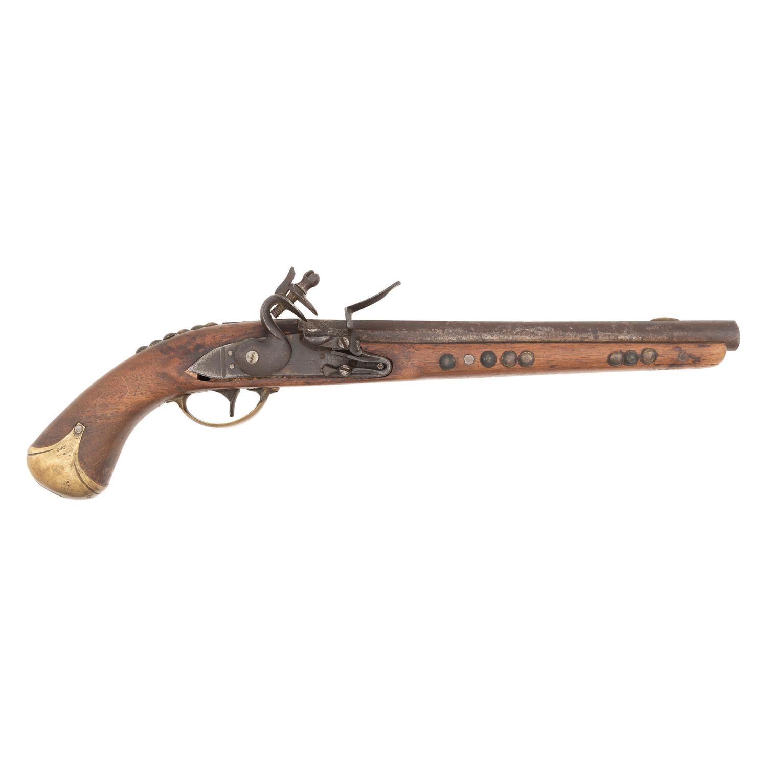 Composite Tack Decorated Flintlock Trade Pistol Marked "H.J. Meunier"