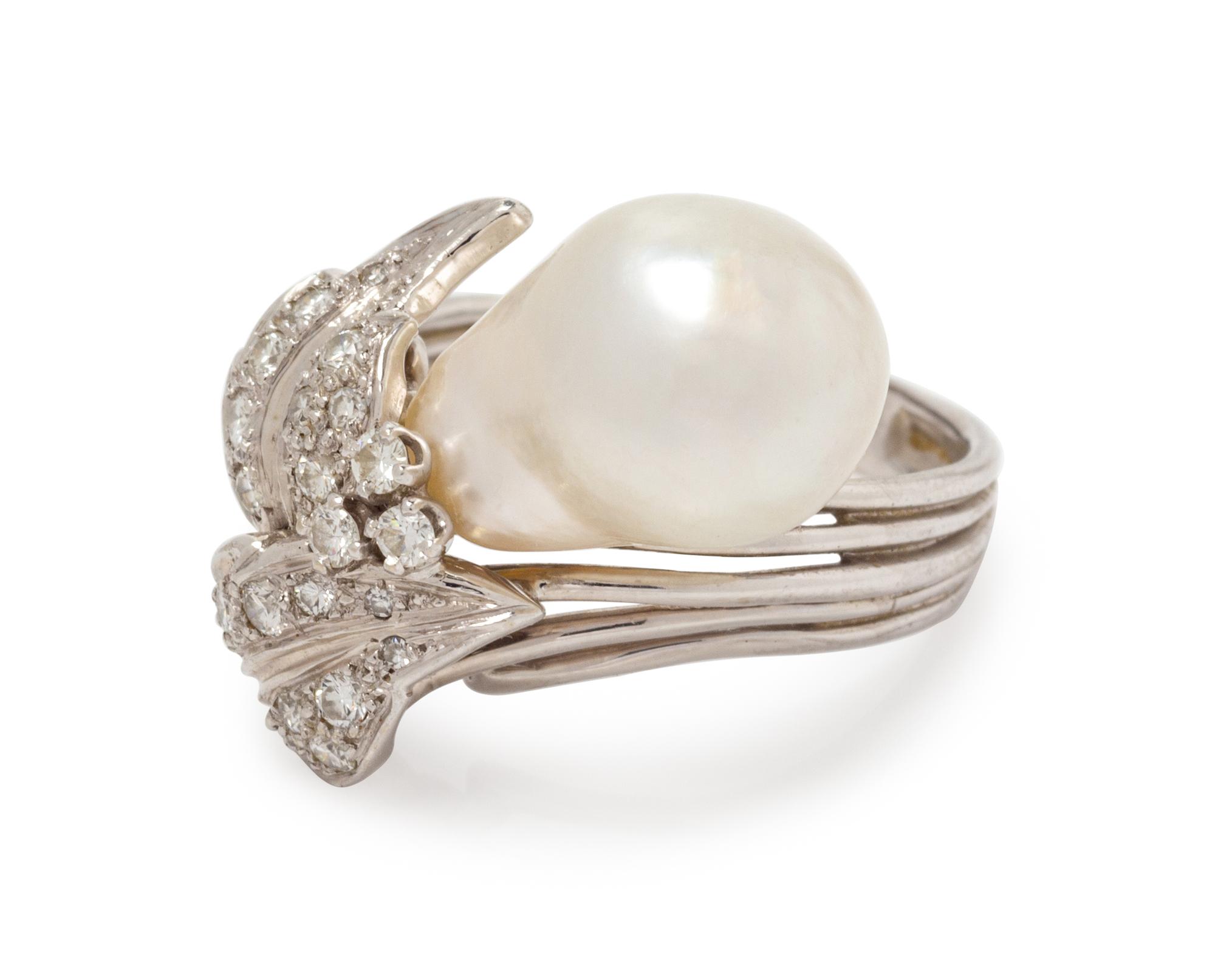 CULTURED BAROQUE PEARL AND DIAMOND RING