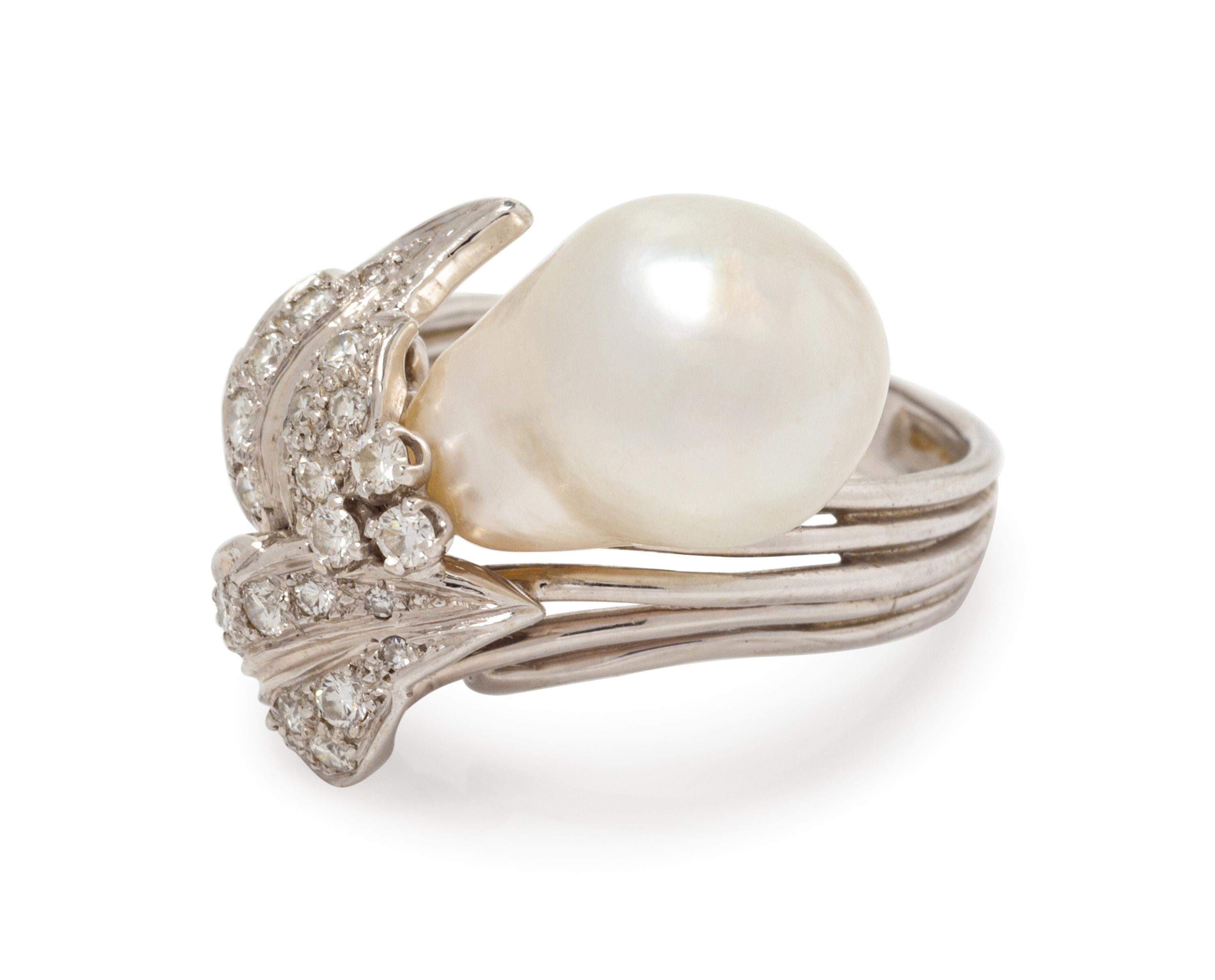 CULTURED BAROQUE PEARL AND DIAMOND RING