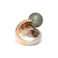 CULTURED PEARL AND DIAMOND TOI ET MOI RING