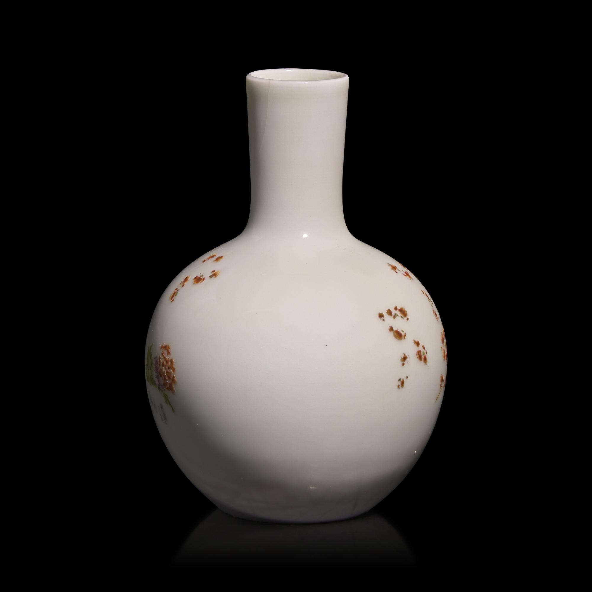 A Small Chinese Enameled Porcelain Cabinet Vase, Tongzhi Four-Character Mark and Possibly of the Period — 或同治 粉彩花鳥紋小瓶