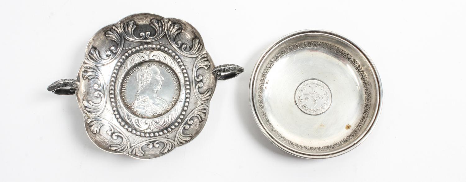 A Pair of Continental Silver Dishes, , comprising a twin-handled Austrian example with a scalloped body, the base with an inset 1780 Au