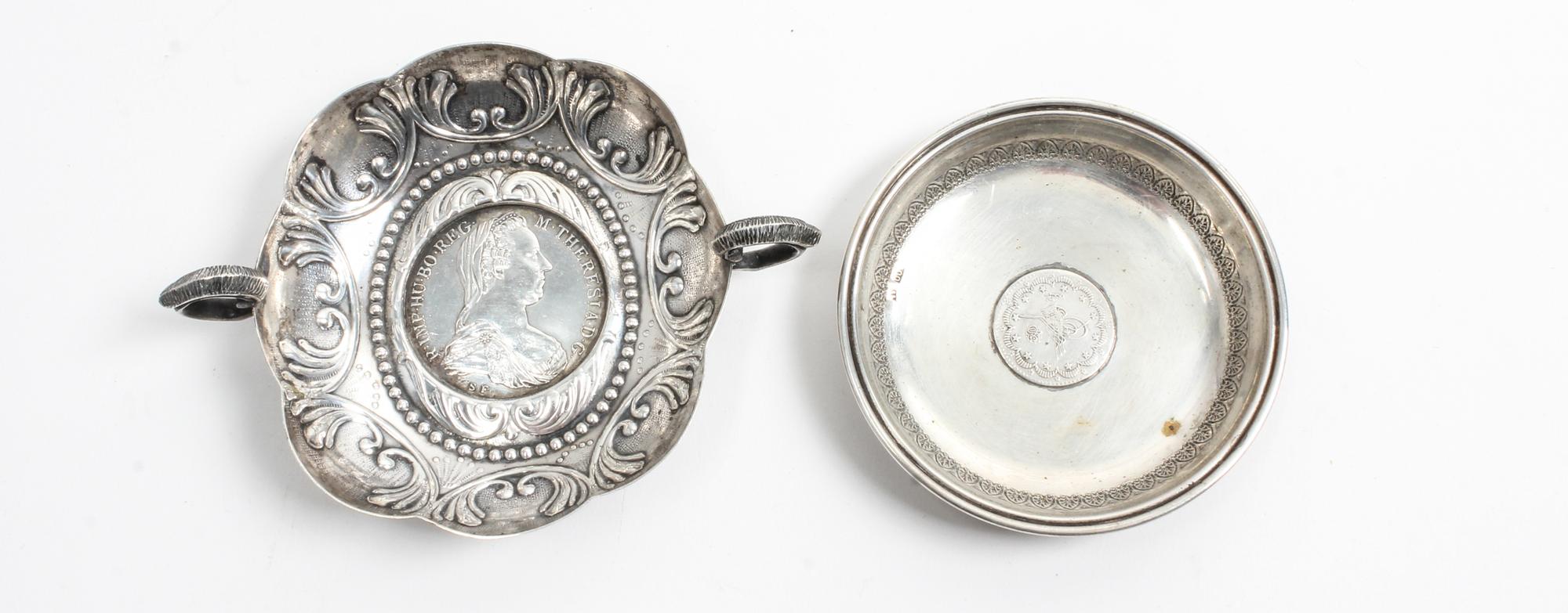 A Pair of Continental Silver Dishes, , comprising a twin-handled Austrian example with a scalloped body, the base with an inset 1780 Au