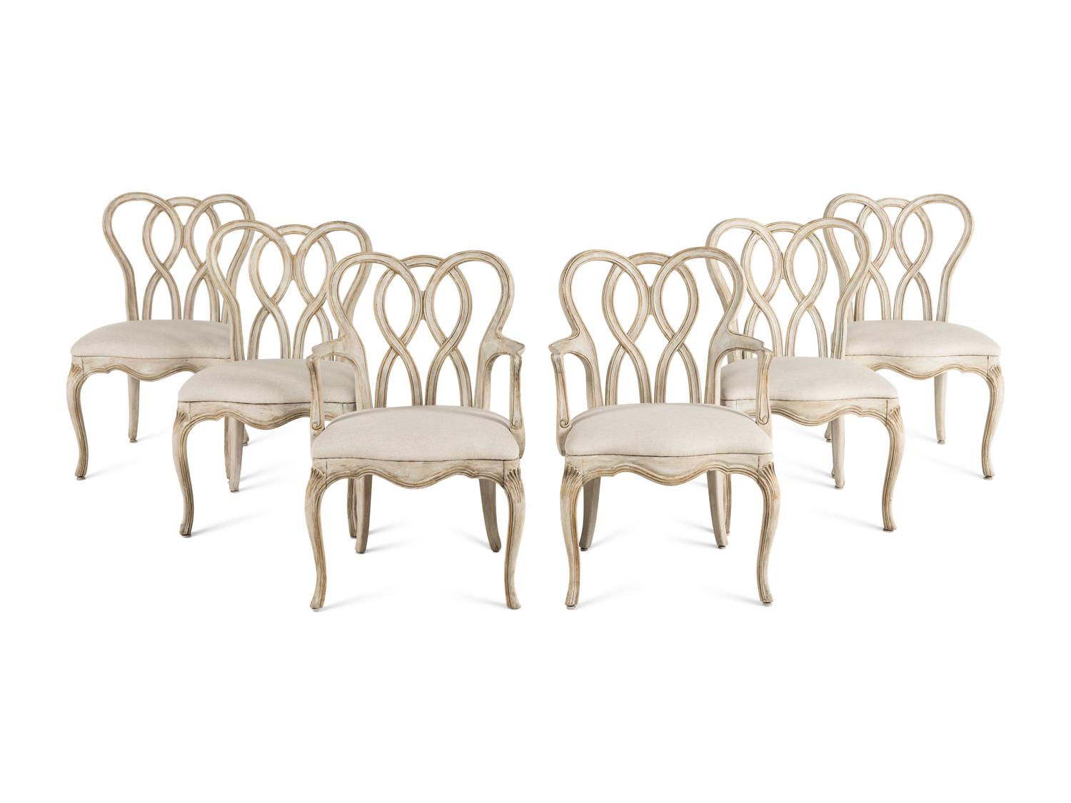 A Dennis and Leen Painted and Parcel-Gilt Dining Suite