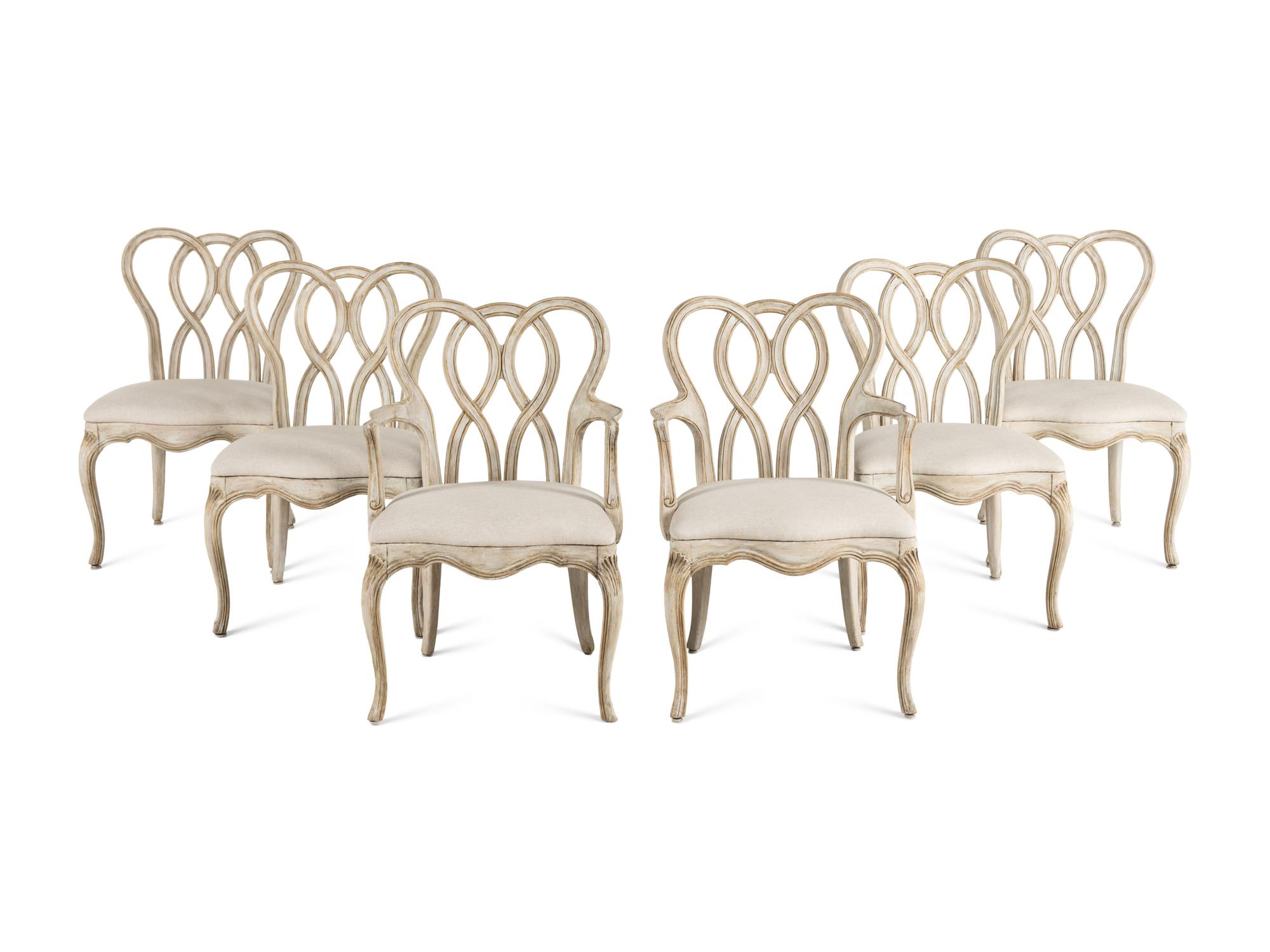 A Dennis and Leen Painted and Parcel-Gilt Dining Suite