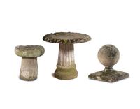 Two Cast Stone Garden Tables and a Similar Cast Stone Ornament
