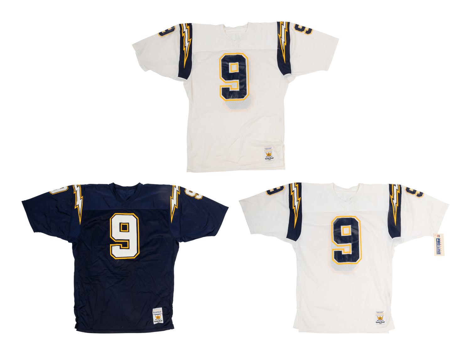 A Group of Three Vintage Jim McMahon San Diego Chargers Football Jerseys from The Collection of Sports Super Agent Steve Zucker,