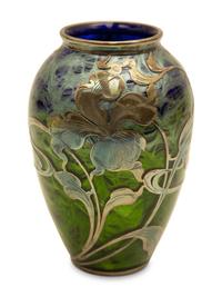 A Loetz Titania Sterling Overlaid Glass Vase