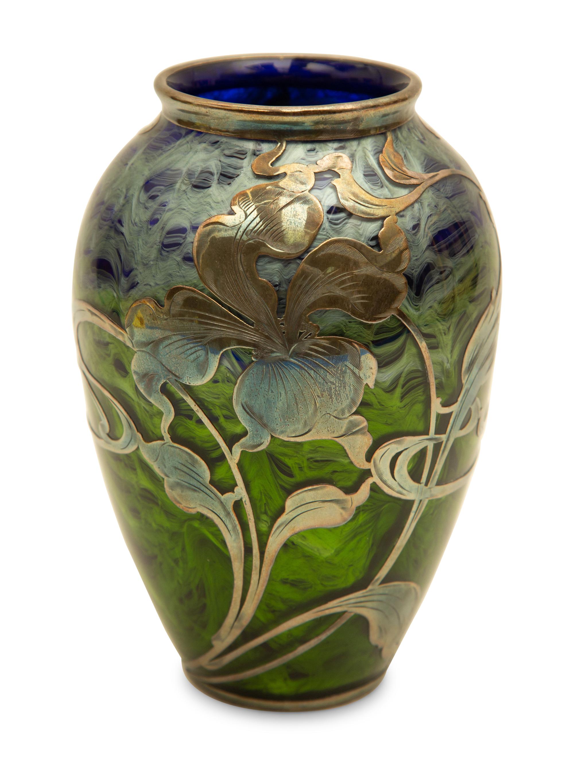 A Loetz Titania Sterling Overlaid Glass Vase