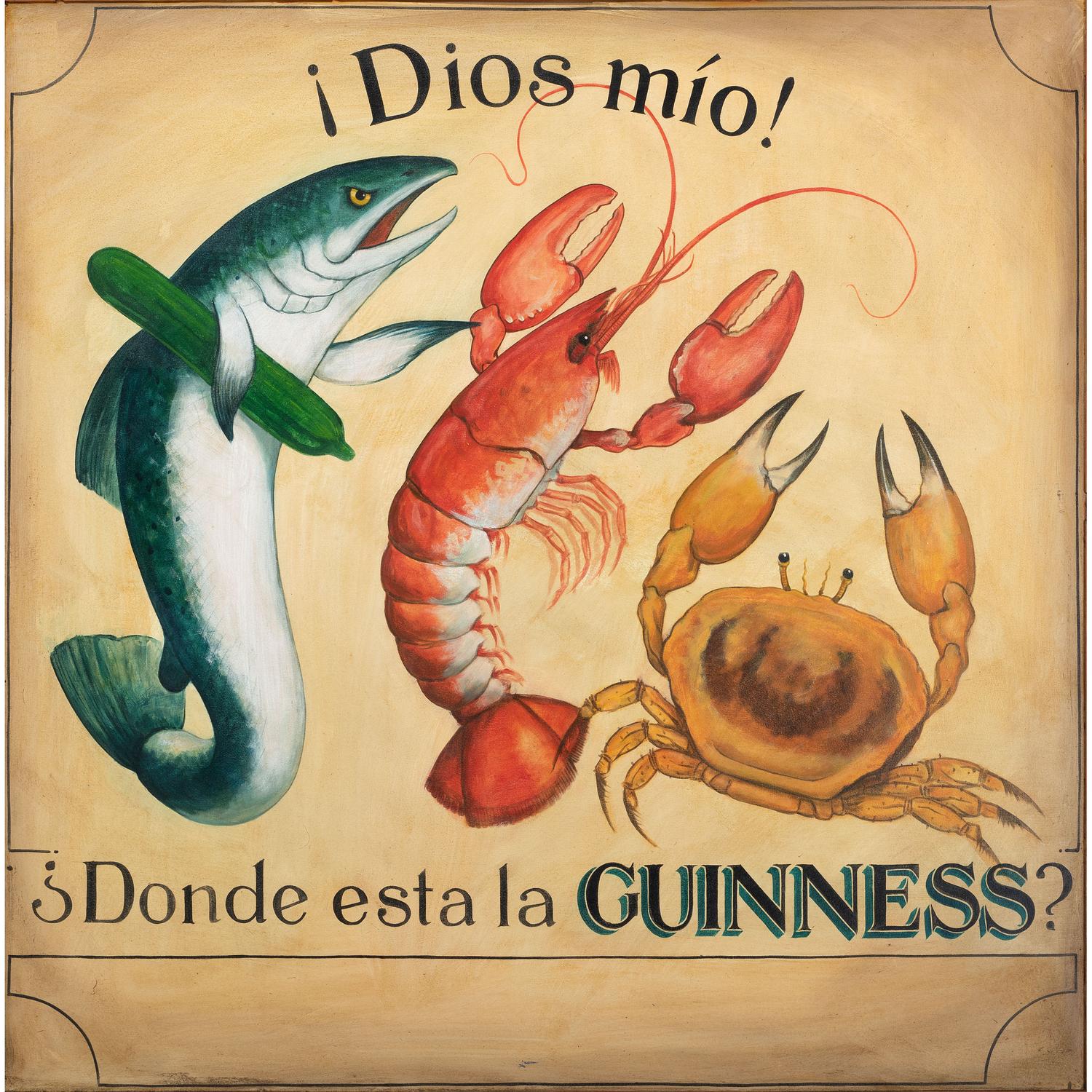 A Spanish Guinness Painted Seafood Restaurant Advertising Sign