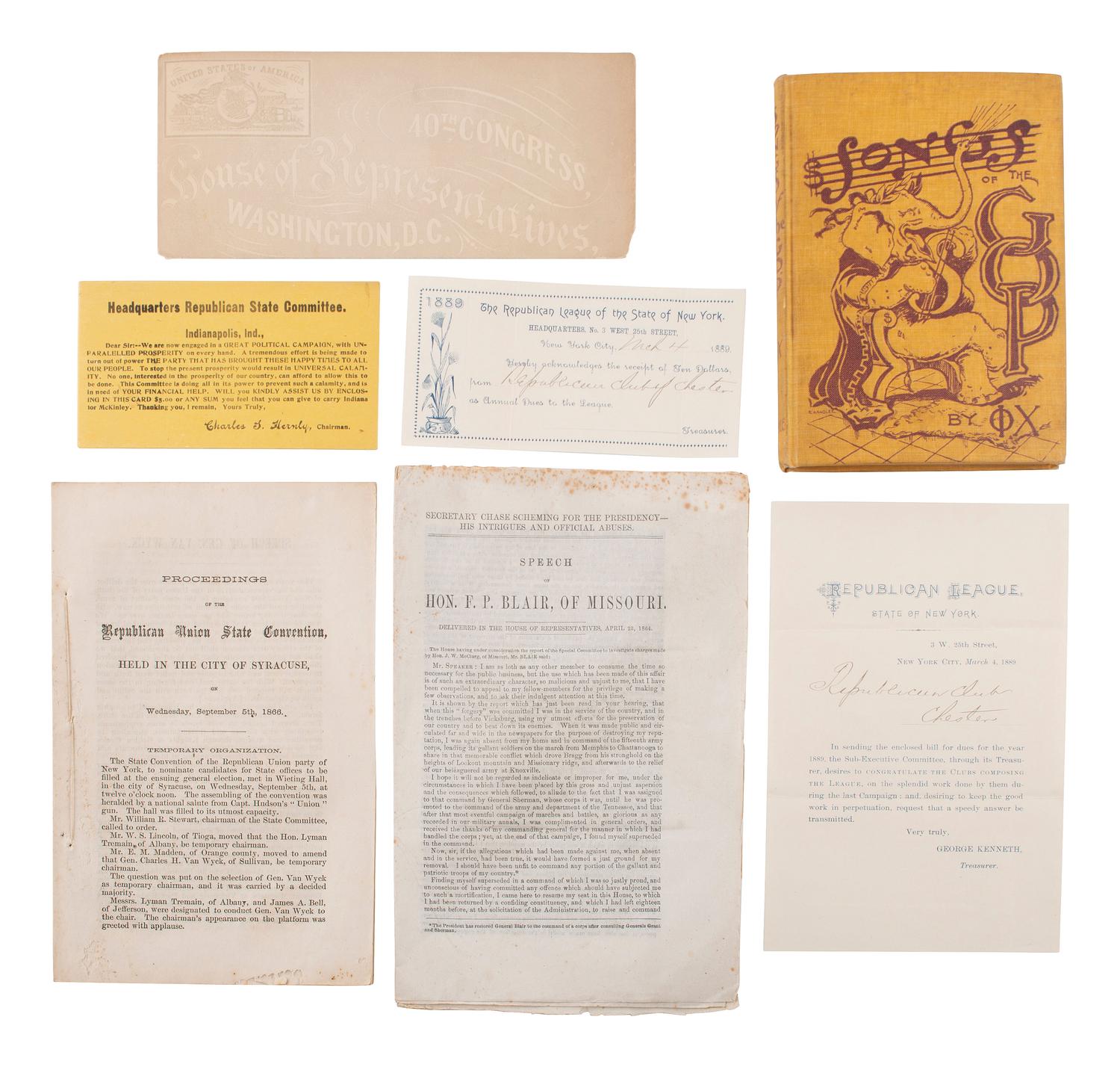 [REPUBLICAN PARTY]. Photographs and ephemera related to the Republican party in the 19th century.