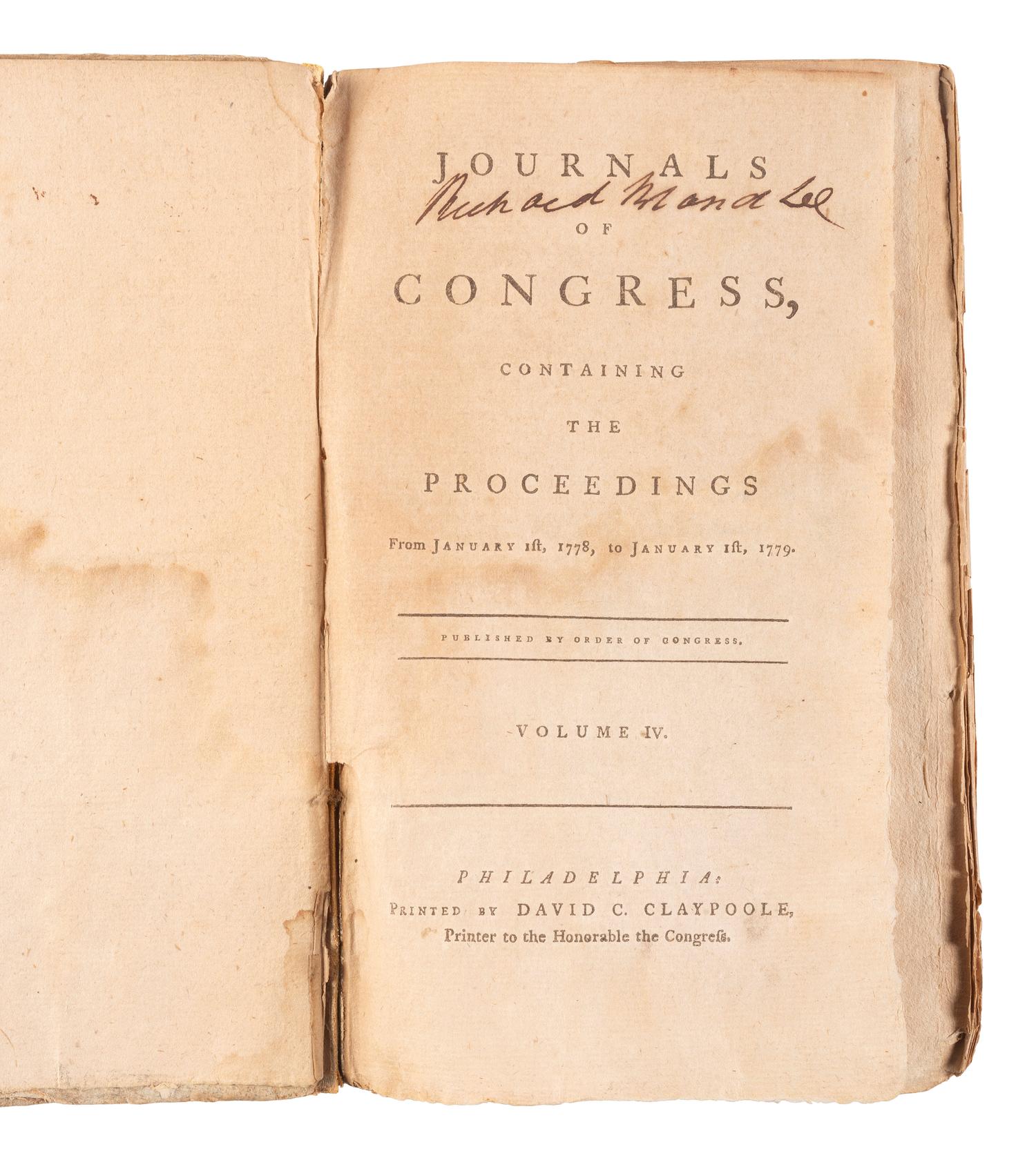 Journals of Congress. Philadelphia: Folwell's Press, David C. Claypoole, John Dunlap and New York : John Patterson, 1782-1801.