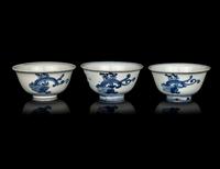 A Set of Three Chinese Blue and White Porcelain Bowls