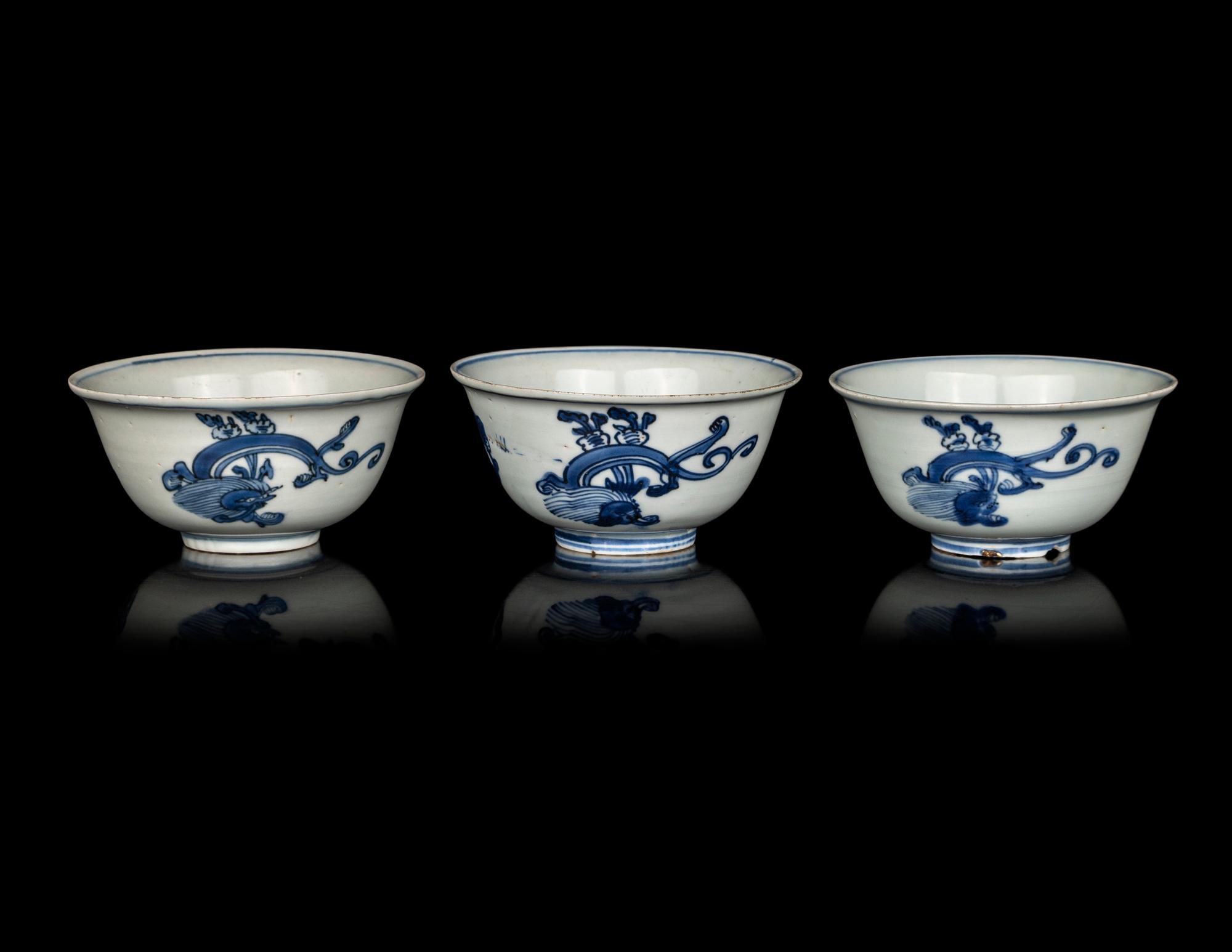 A Set of Three Chinese Blue and White Porcelain Bowls