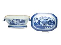 Five Chinese Export Blue Canton Porcelain Articles