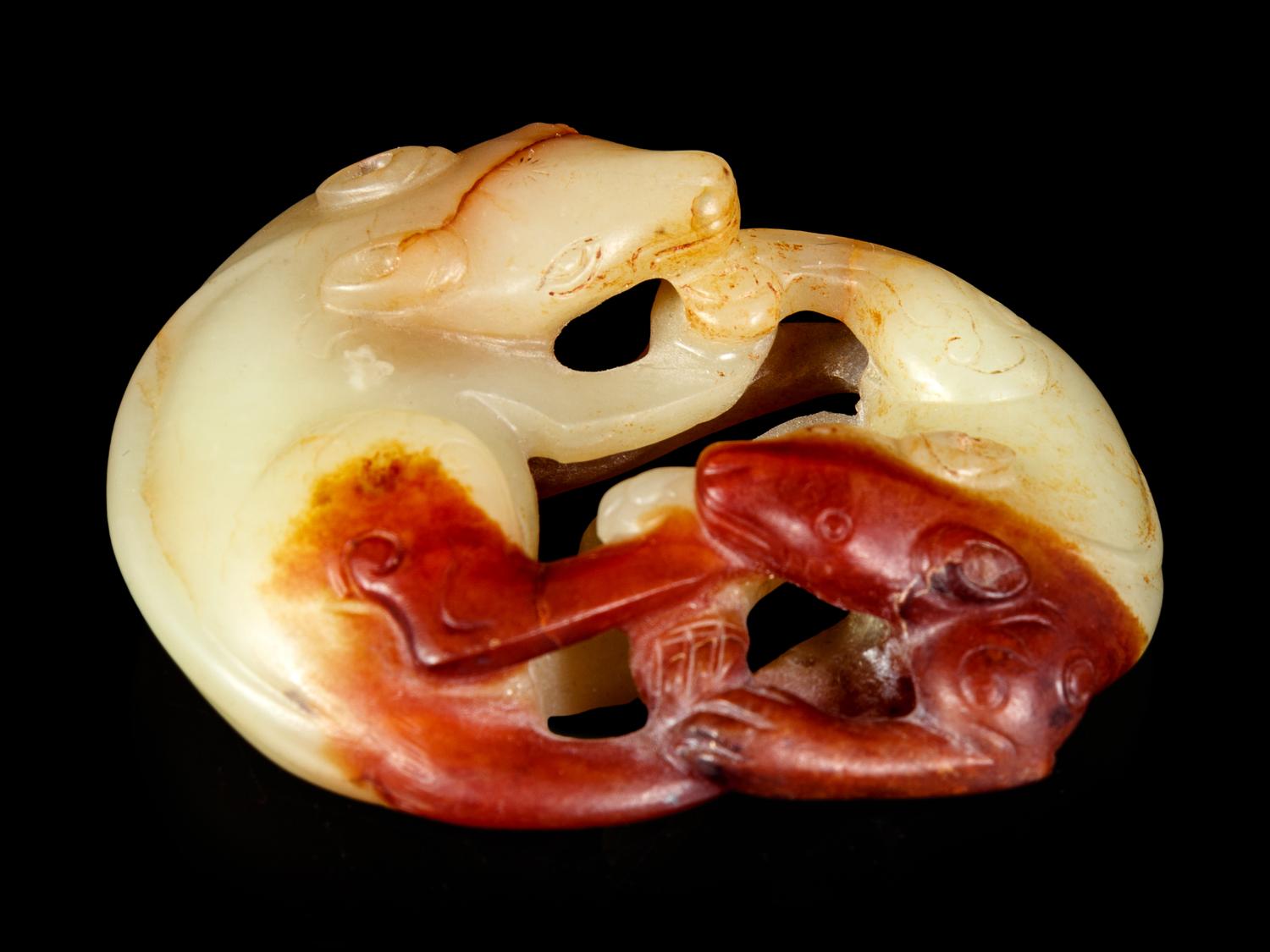 A Yellow and Russet Jade Carving of Double Badger