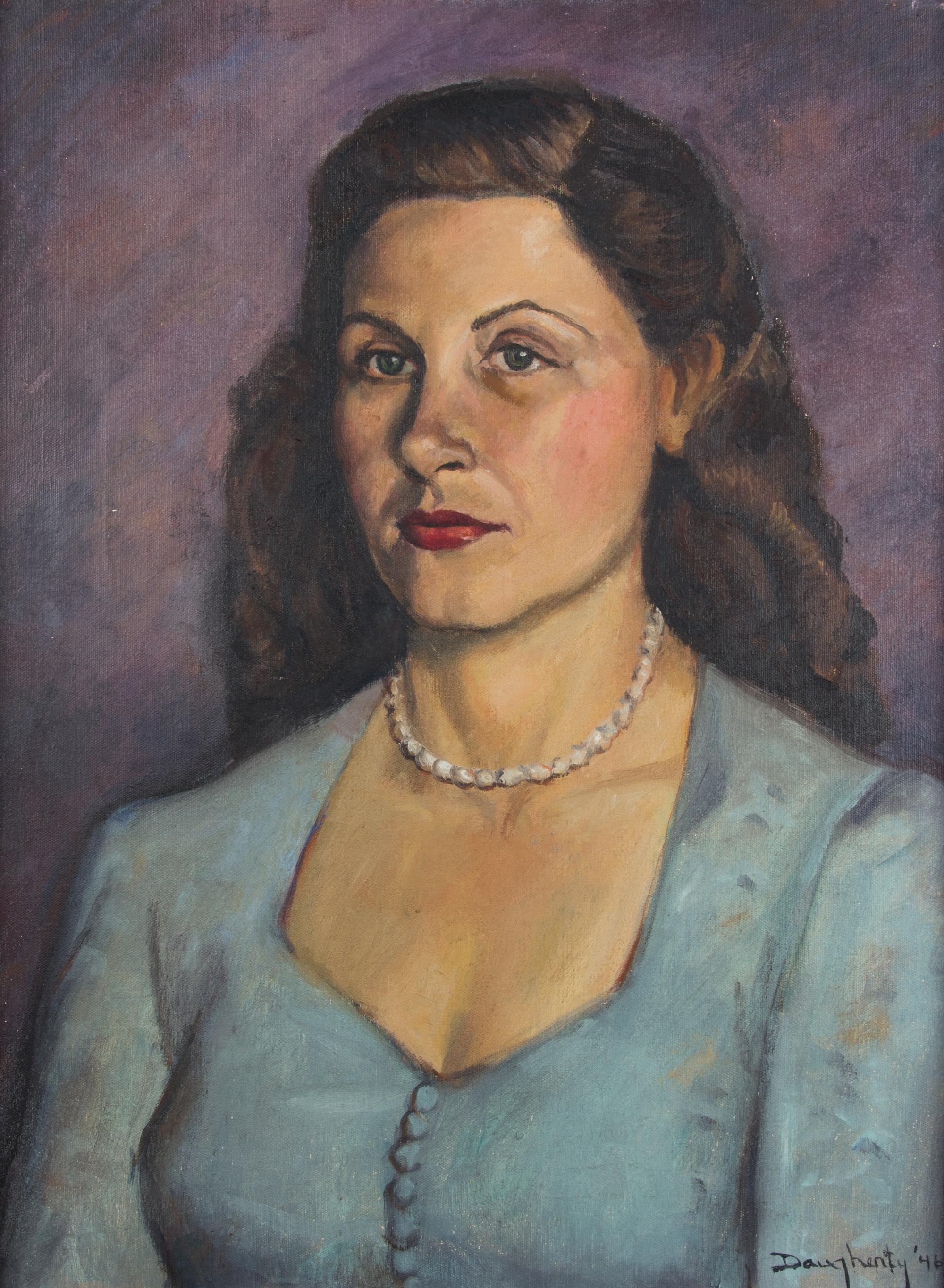 Artist Unknown, (American, 20th century), Portrait of A Woman in Blue Dress, 1946