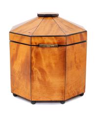 A Biedermeier Ebony Banded Satinwood Octagonal Tea Caddy