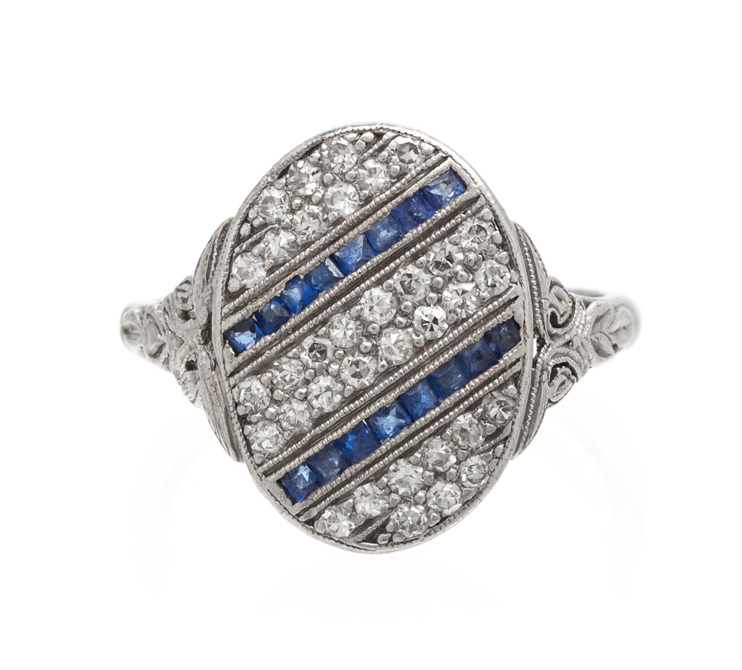 A Vintage Platinum, Diamond and Sapphire Ring, 3.10 dwts.