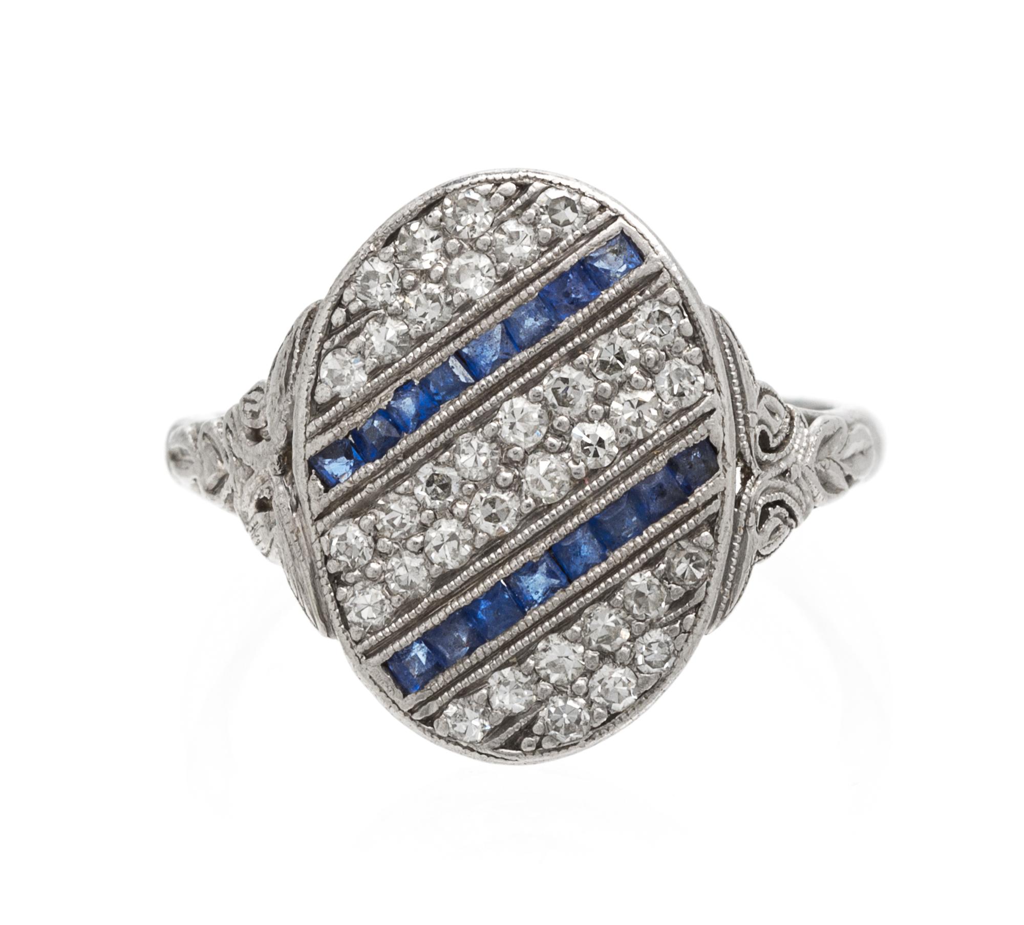 A Vintage Platinum, Diamond and Sapphire Ring, 3.10 dwts.