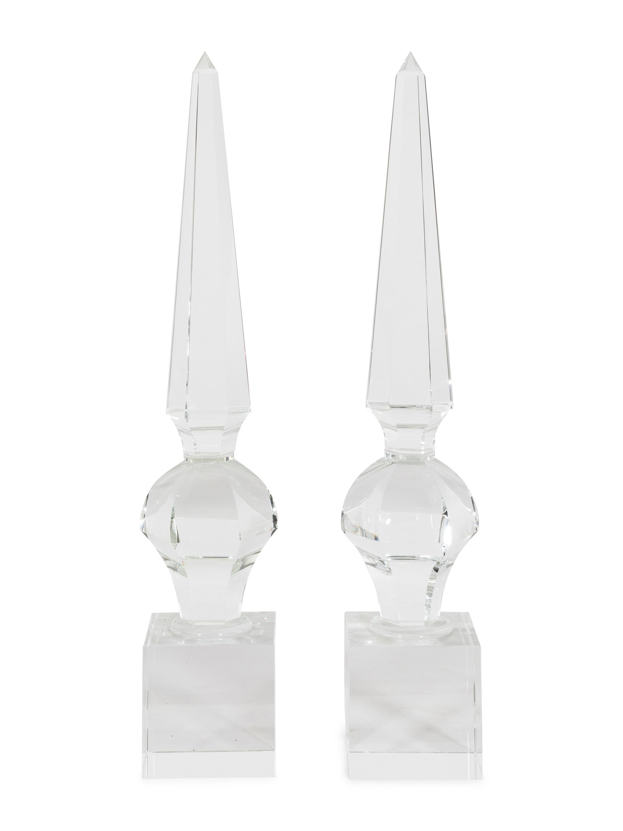 A Pair of Glass Finial-Form Obelisks