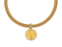 YELLOW GOLD, COIN AND DIAMOND PENDANT/NECKLACE