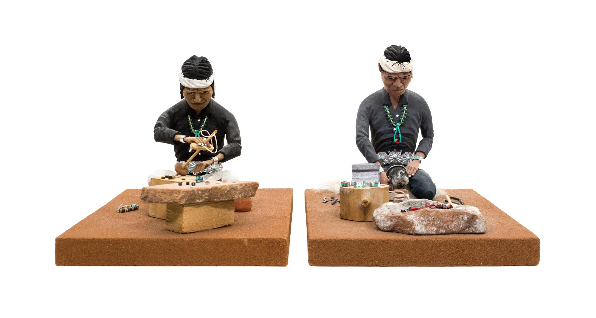 Two Navajo Wood Sculptures, Nelson B. Watchman Height of larger 6 x width 6 1/4 x depth 8 1/2 inches.