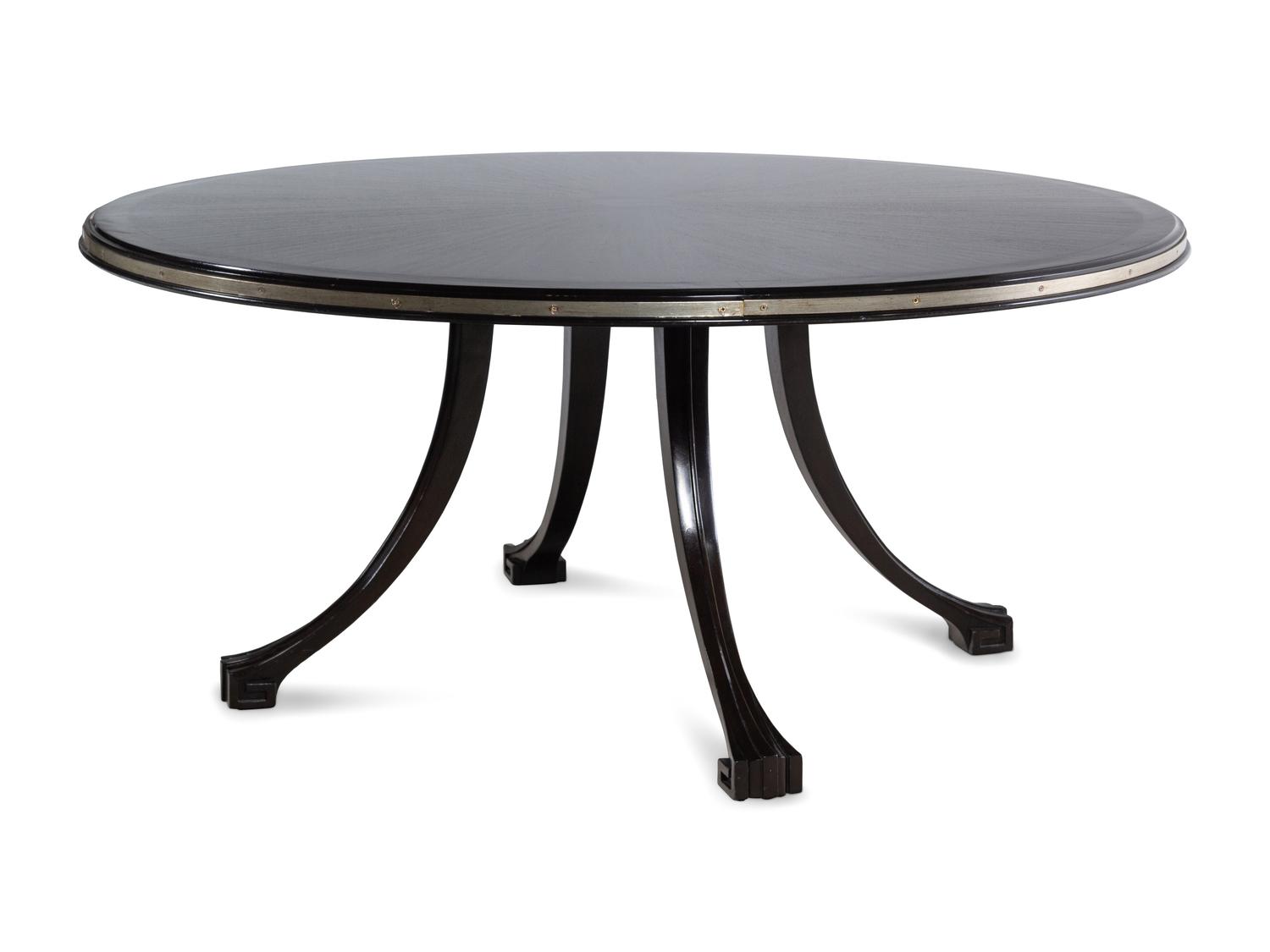 A Contemporary Steel-Banded Stained Mahogany Dining Table