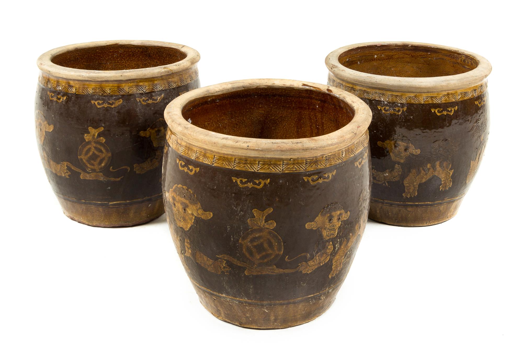 Three Chinese Ceramic Jardinieres. Height 17 inches.