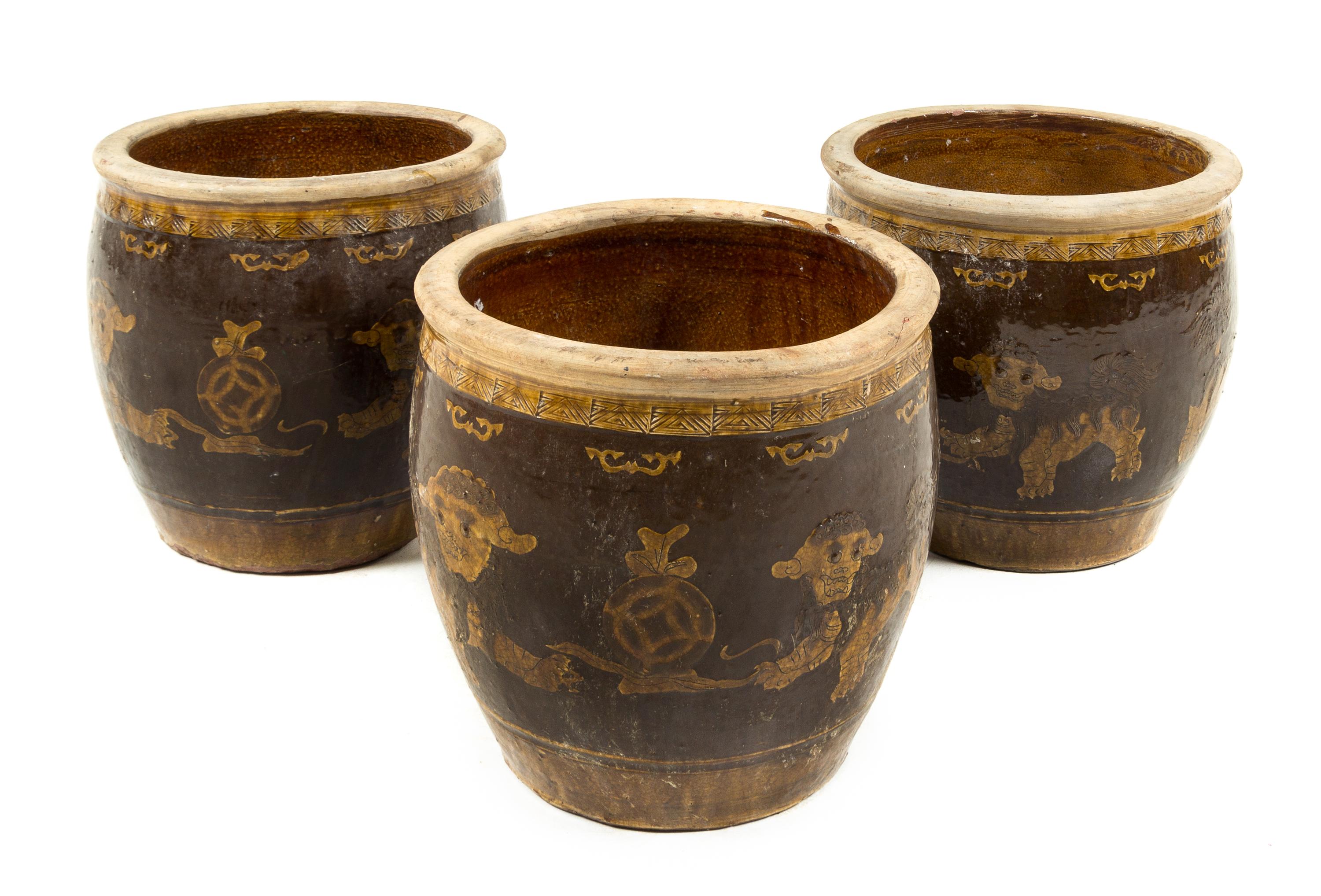Three Chinese Ceramic Jardinieres. Height 17 inches.