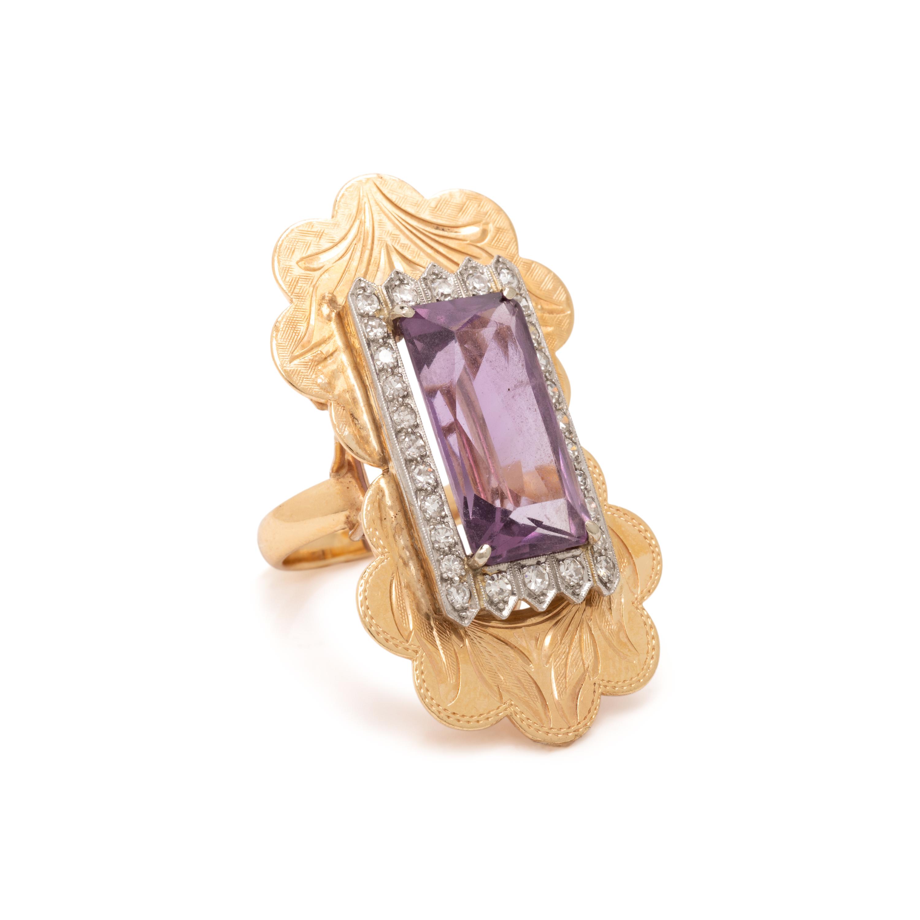 Amethyst, Diamond, and Yellow Gold Ring