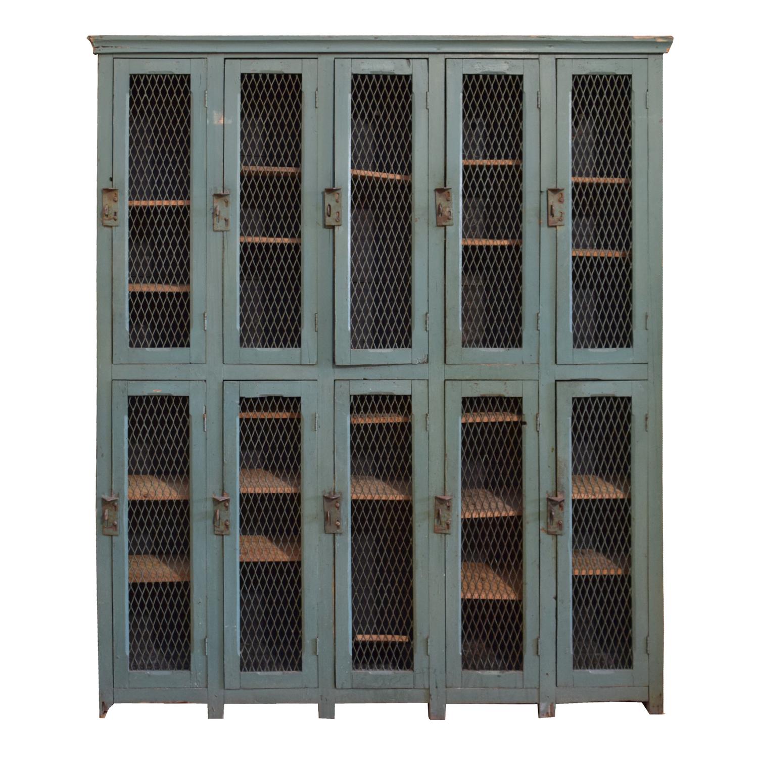 A Painted Ten Door Locker 70" W x 13" D x 82" H — Italy, Circa 1940