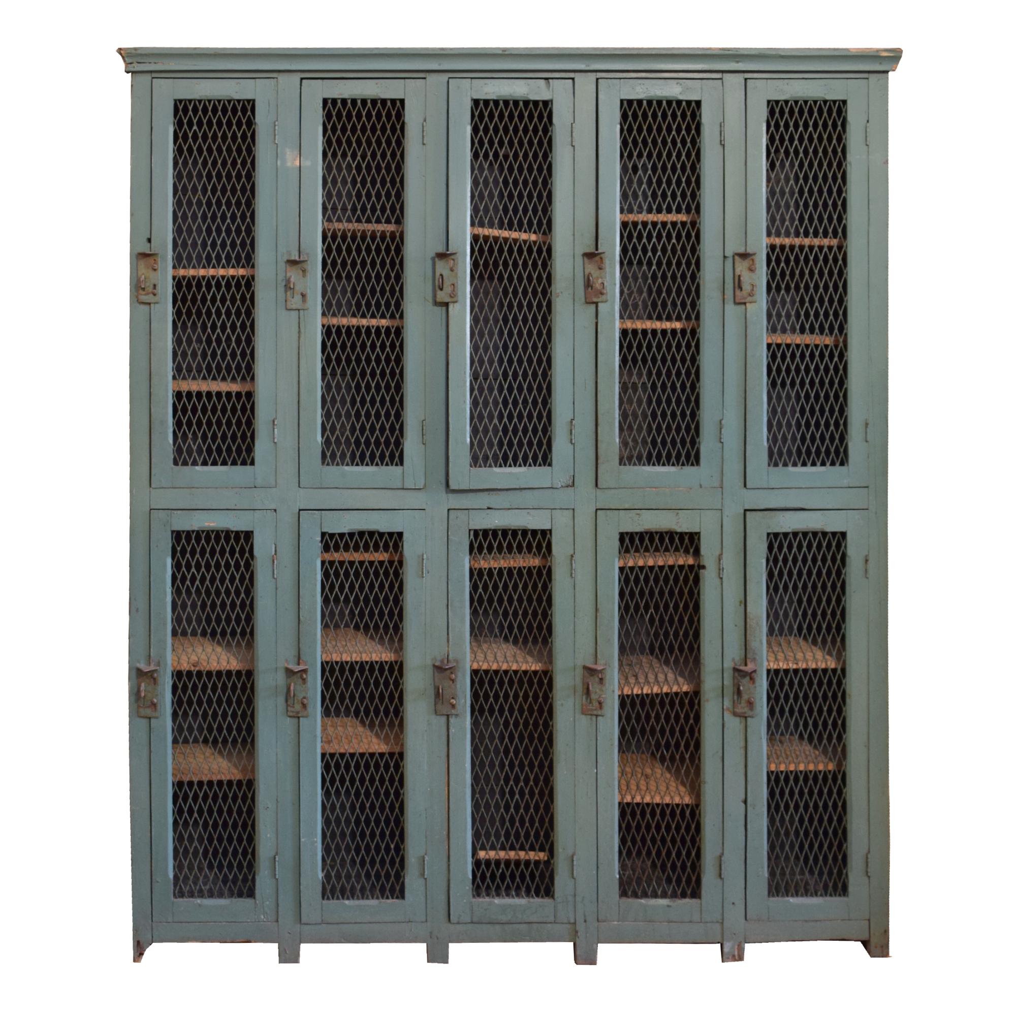 A Painted Ten Door Locker 70" W x 13" D x 82" H — Italy, Circa 1940