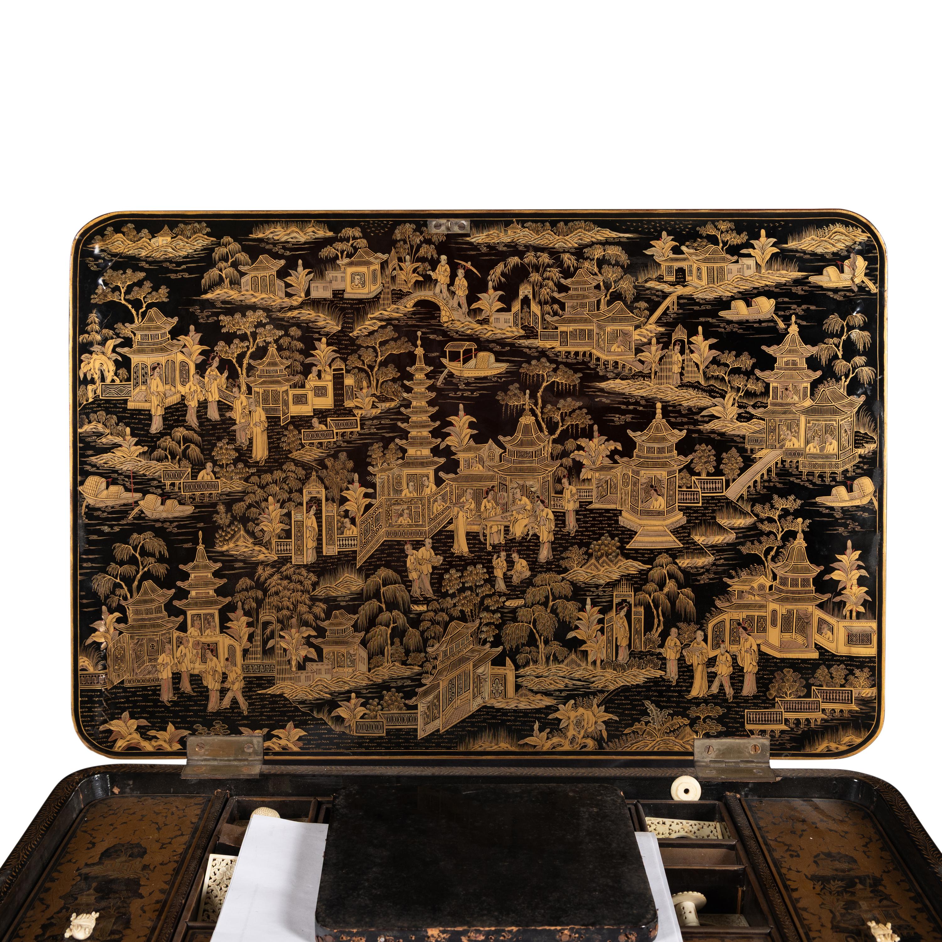 A Chinese Export Lacquer Needlework Table