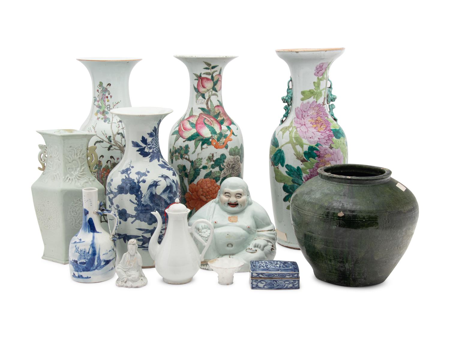Eleven Chinese Porcelain Articles and One Stoneware