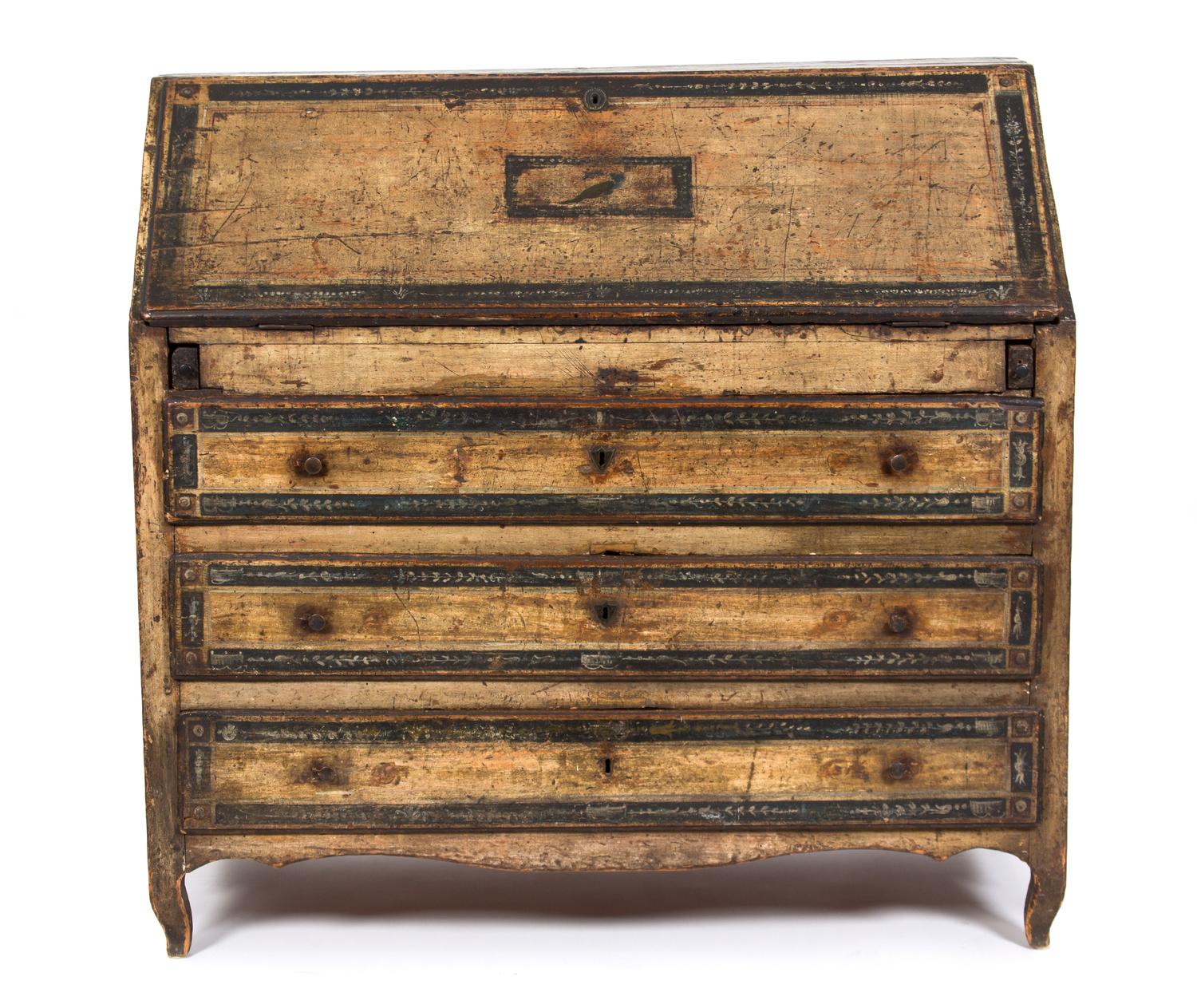 A Venetian Painted Drop-Front Desk Height 42 3/4 x width 46 x depth 23 inches. — LATE 18TH/EARLY 19TH CENTURY