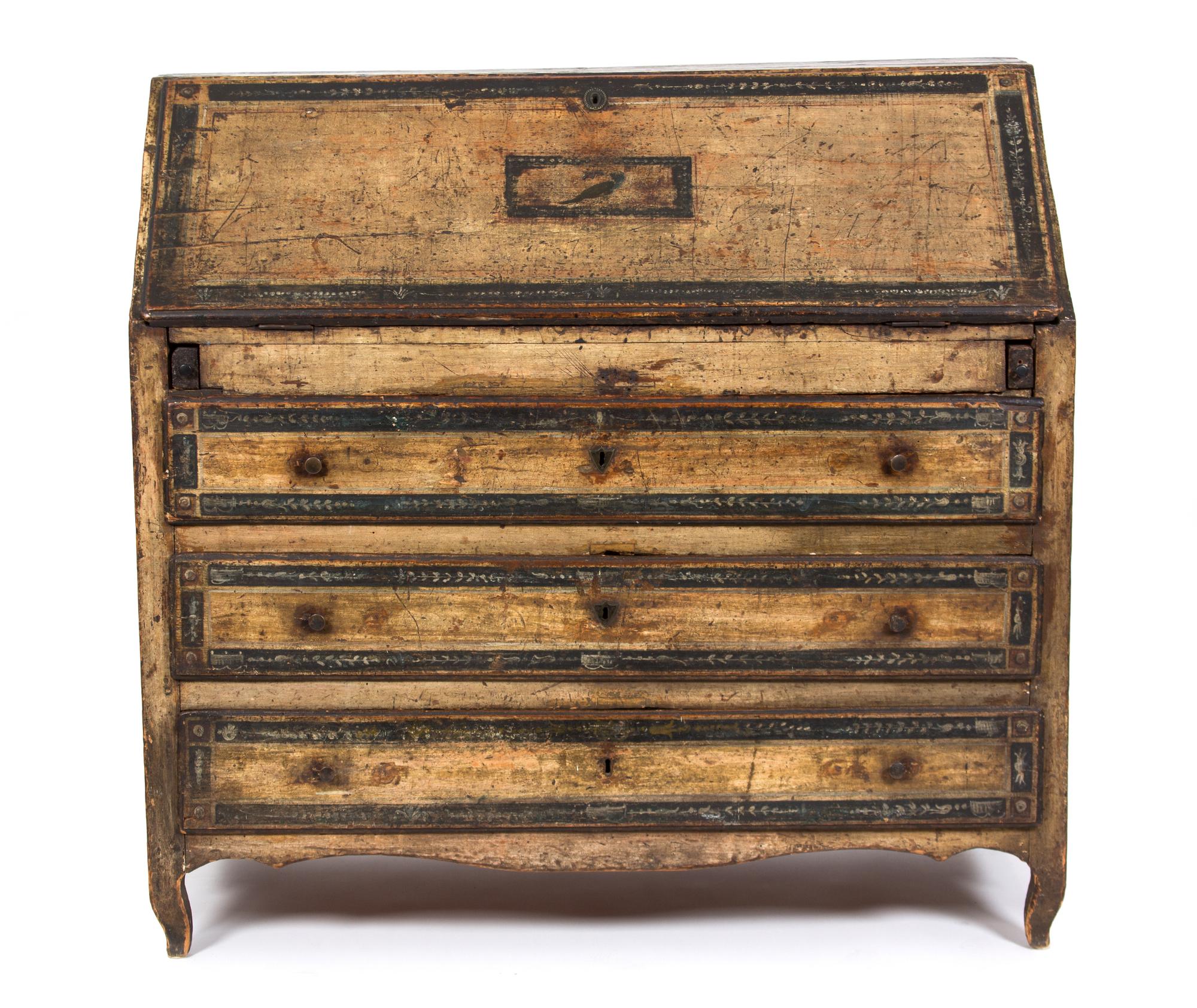 A Venetian Painted Drop-Front Desk Height 42 3/4 x width 46 x depth 23 inches. — LATE 18TH/EARLY 19TH CENTURY