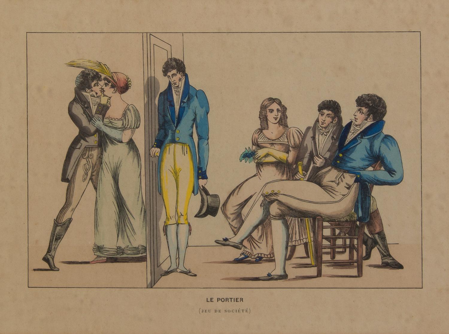 An Assembled Set of Fourteen French Handcolored Engravings, Height 7 x width 9 5/8 inches (visible).
