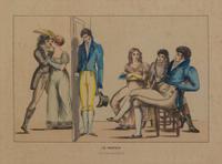 An Assembled Set of Fourteen French Handcolored Engravings, Height 7 x width 9 5/8 inches (visible).