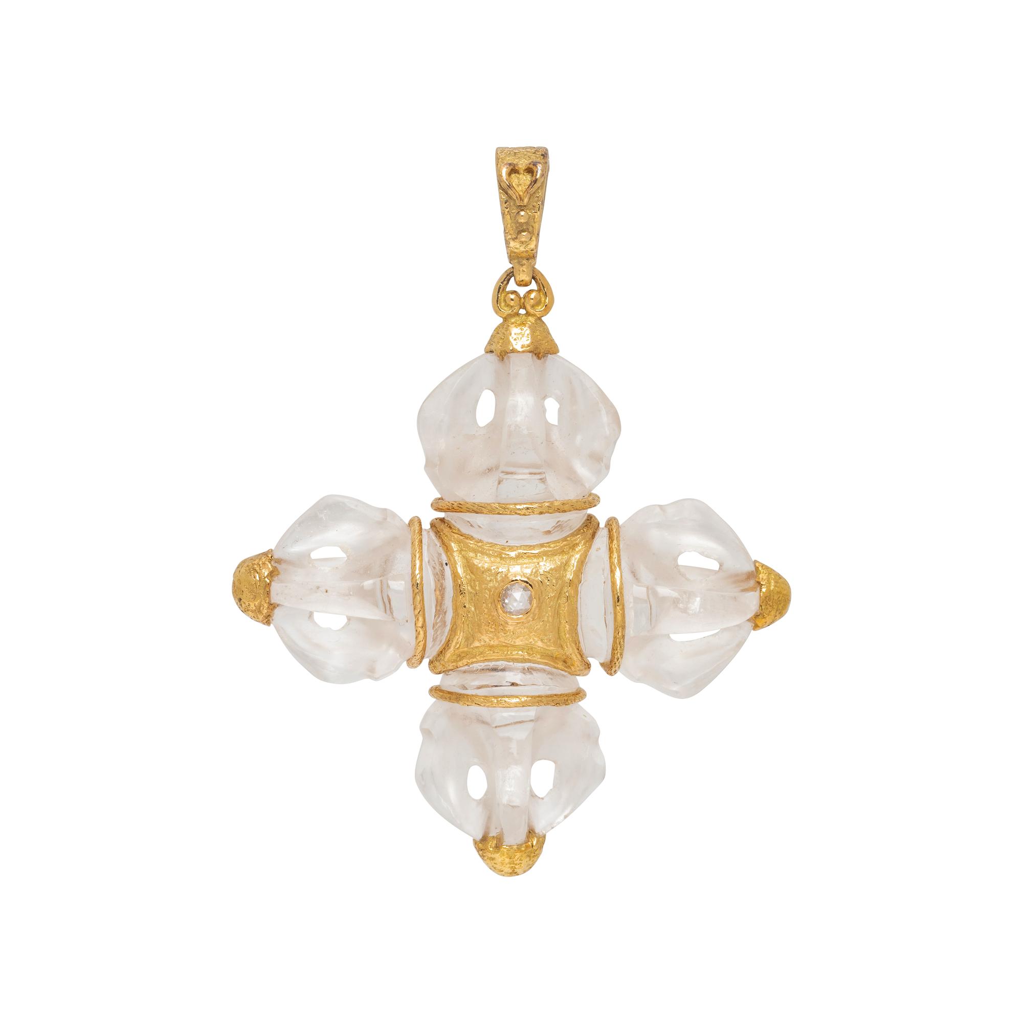 KATY BRISCOE, ROCK CRYSTAL AND DIAMOND MALTESE CROSS PENDANT