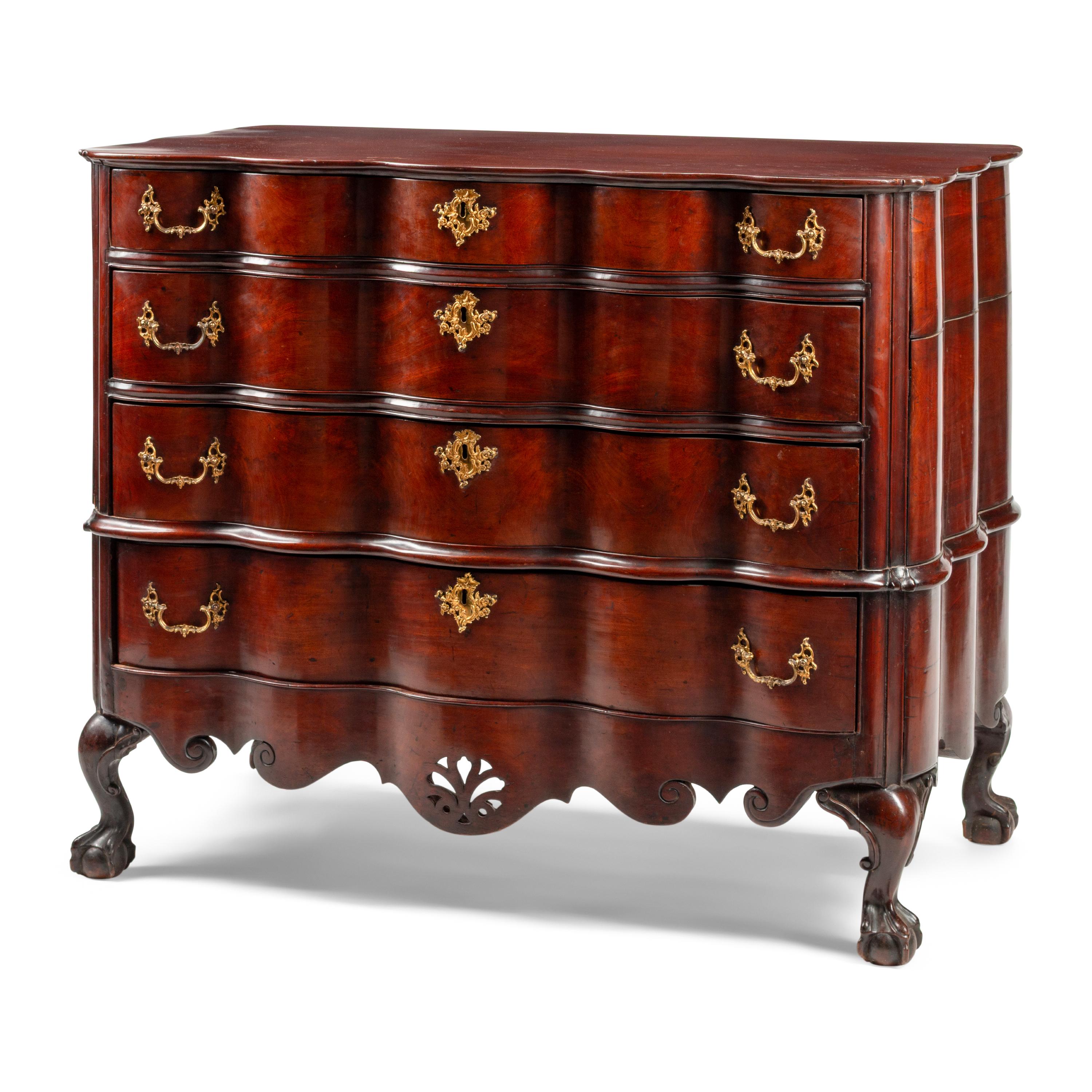 A Dutch Mahogany Serpentine-Front Chest of Drawers